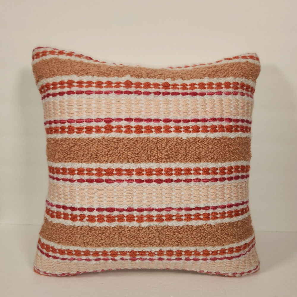 KIRKLANDS Throw Pillow 16" x 16" x 7" Pink Orange Textured Boho Bohemian Summer